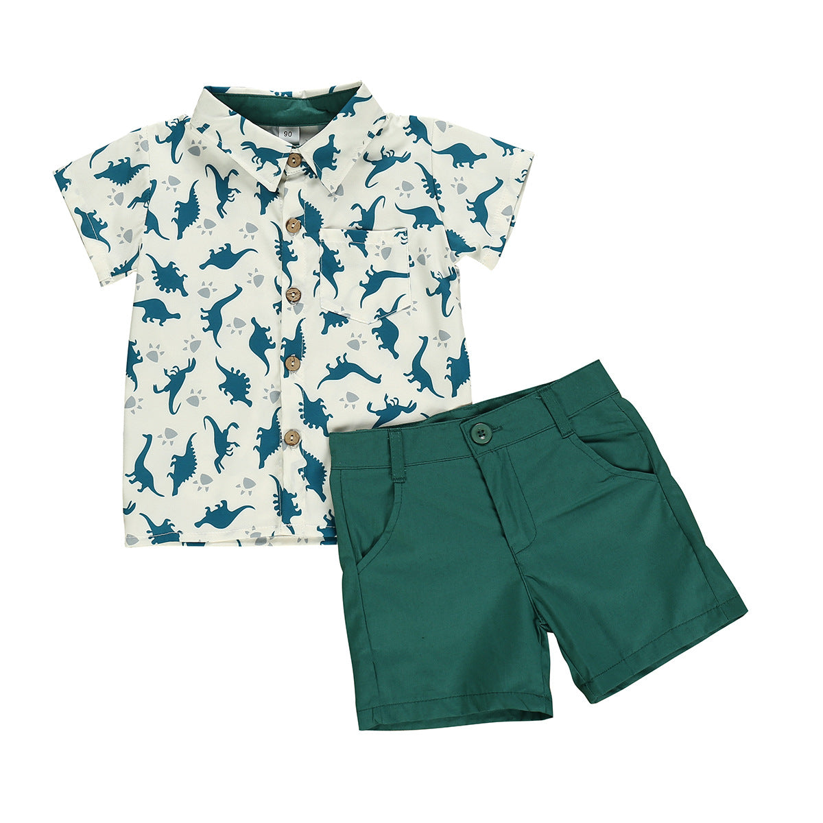 Boys Gentleman Shirt Dinosaur Print Short Sleeve Suit - Tokcobstore