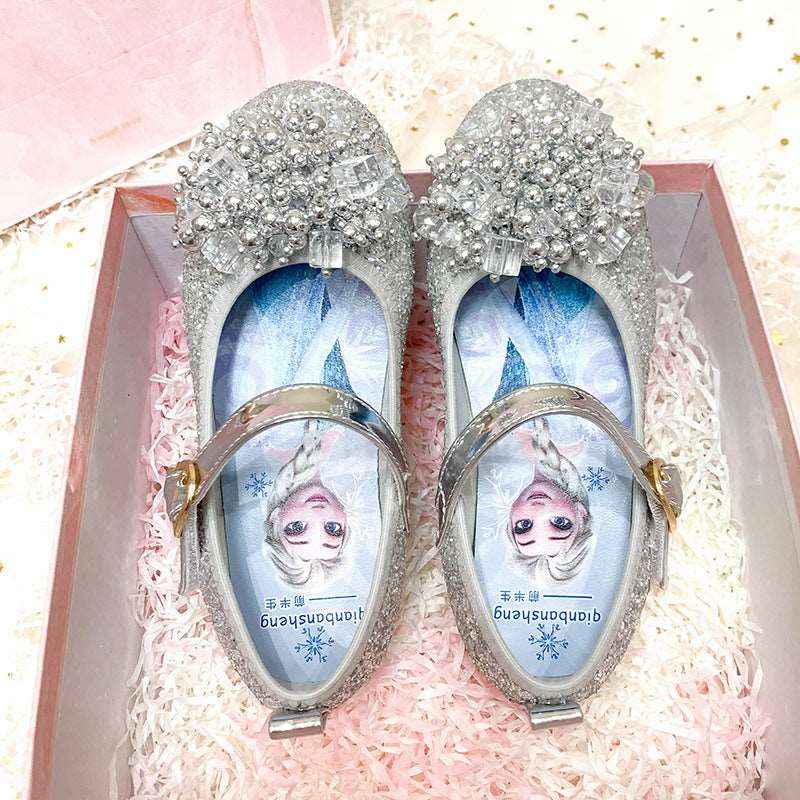 Princess Shoes New Spring And Autumn Aisha Crystal Children's Soft Sole Small Leather Shoes