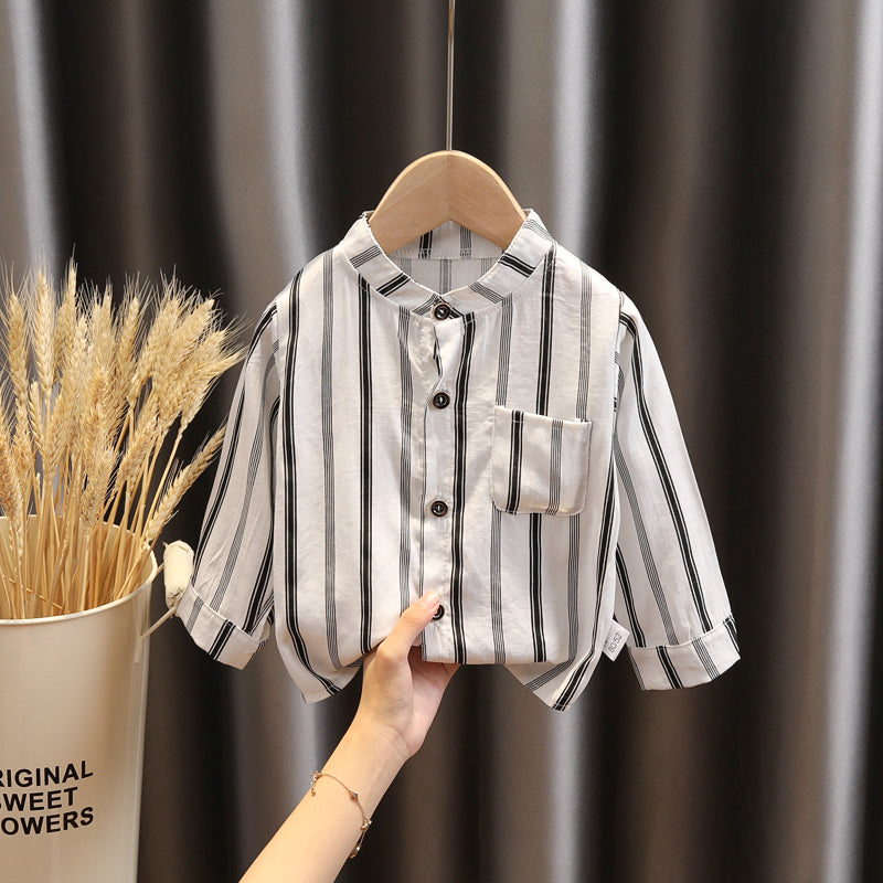 Boy's Plaid Shirt Baby Korean Style Loose Lapel Long Sleeve Plaid Shirt - Tokcobstore