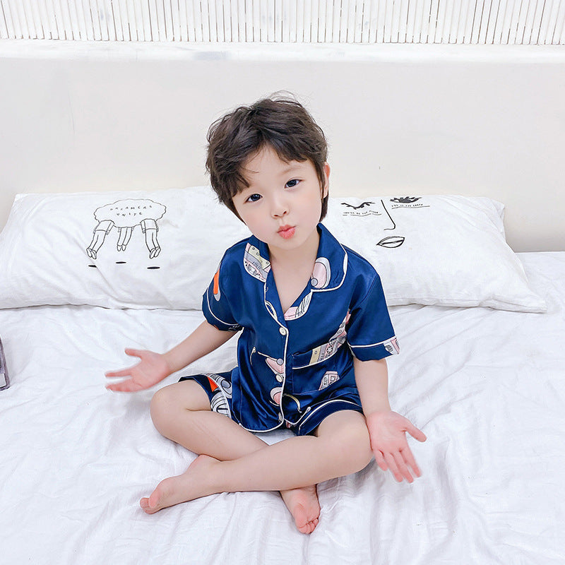 Children's Pajamas Set Cartoon Printed Silk Home Service - Tokcobstore
