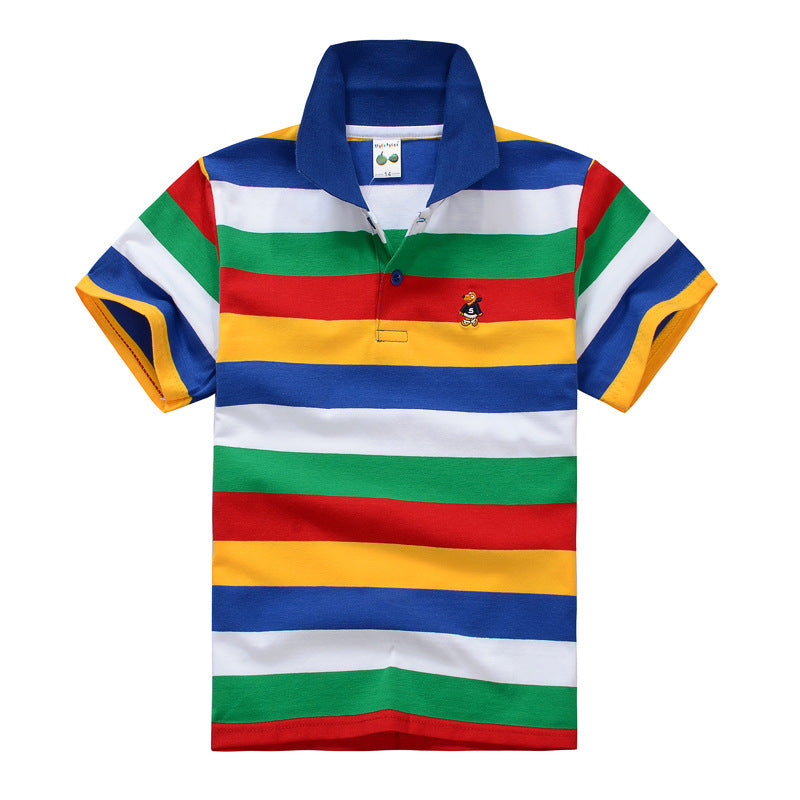 CUHK Children's T-shirt Cotton Striped Lapel Polo Shirt - Tokcobstore
