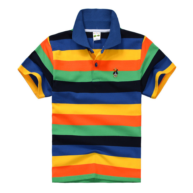 CUHK Children's T-shirt Cotton Striped Lapel Polo Shirt - Tokcobstore