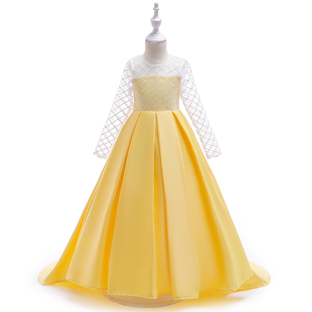 Mesh Long Sleeve Trailing Girls' Dress - Tokcobstore