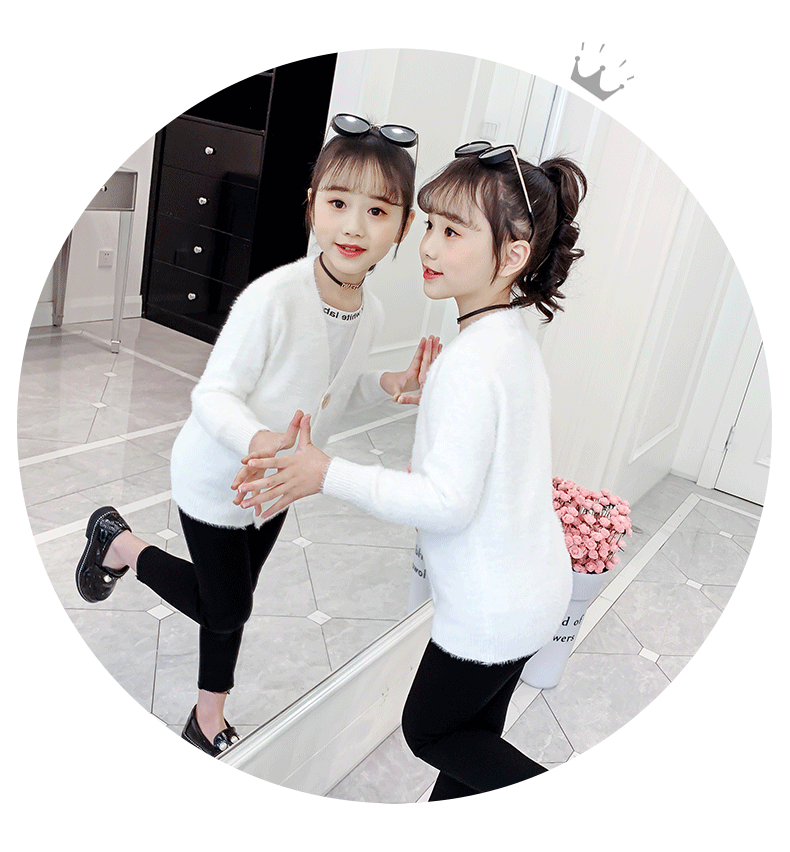 Girls" spring sweater imitation mink fur coat spring and autumn new middle and big boys girls" Korean mink cardigan - Tokcobstore