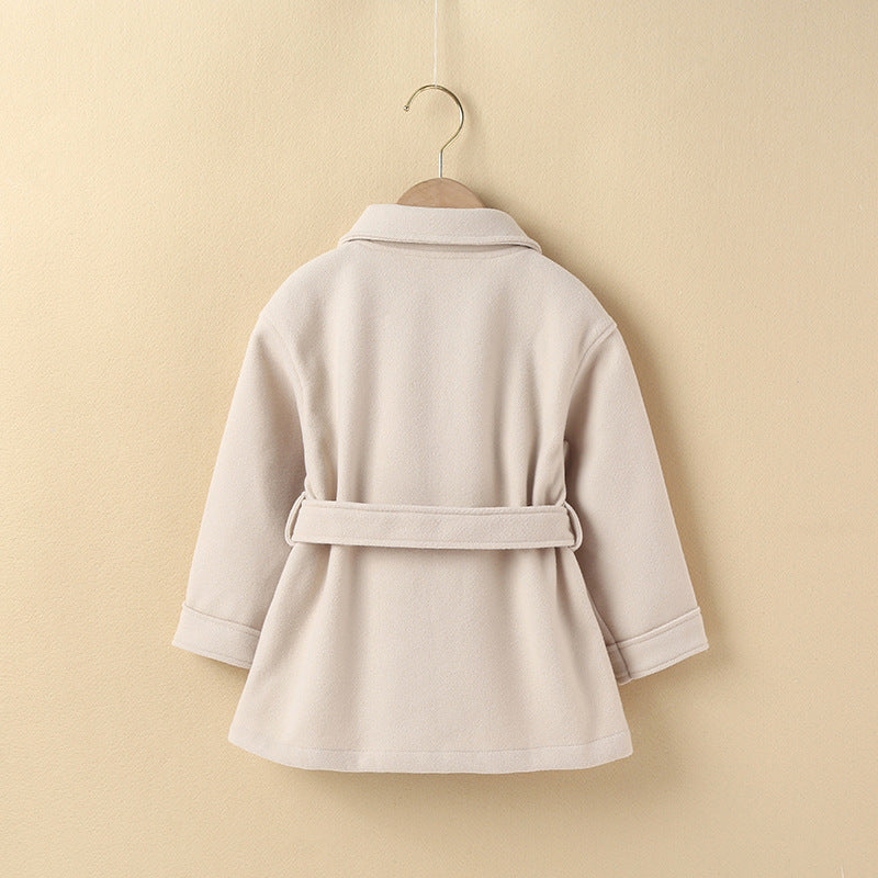 New Girls' Korean-style Fashionable Autumn And Winter Beige Casual Coat Children Fashionable Stylish Mid-length Woolen Coat - Tokcobstore