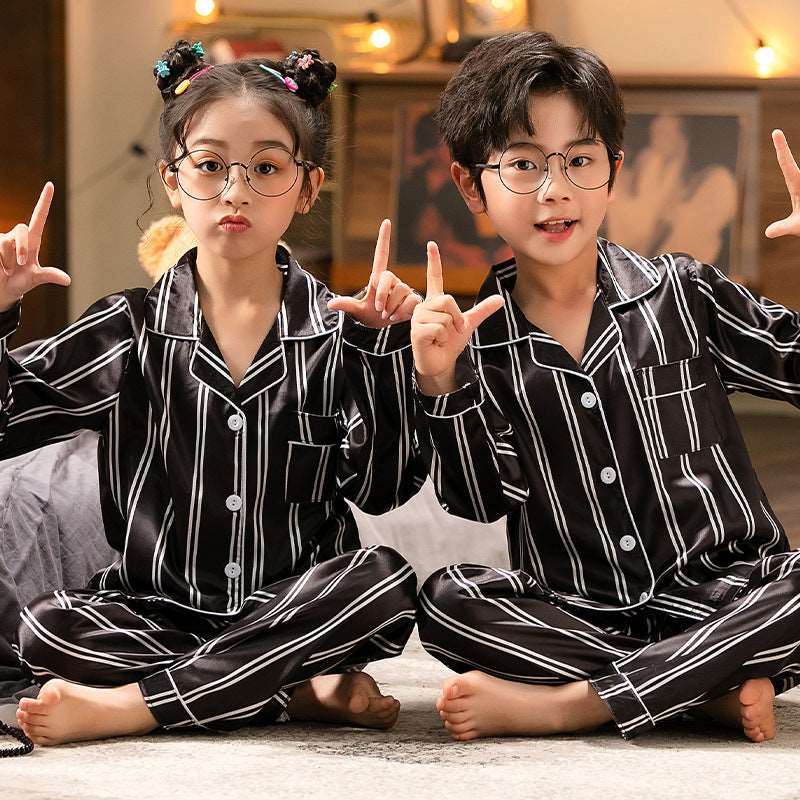 Pajamas Girls Boys And Girls Ice Silk Middle And Large Children's Homewear Set