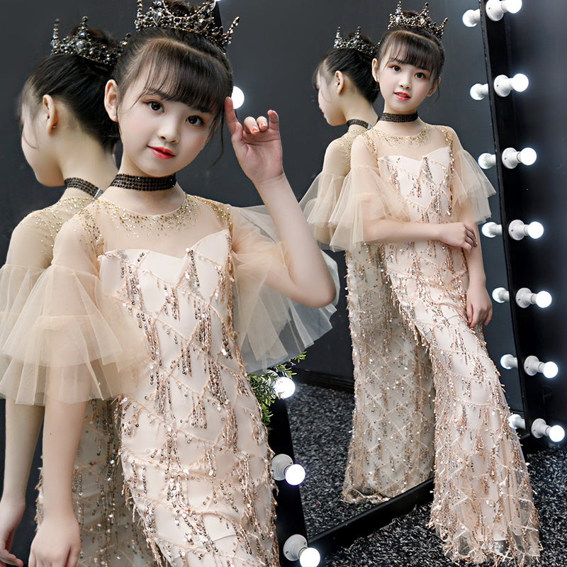 Children's Evening Model Catwalk Princess Dress Trailing Girl Little Host Fishtail Little Girl High-end Costumes - Tokcobstore