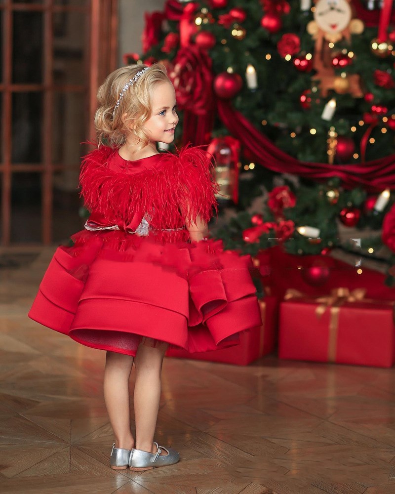 Girl's red feather dress - Tokcobstore