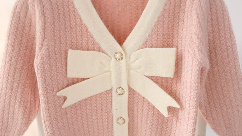Girls Cardigan Bow Top Sweater Autumn And Winter - Tokcobstore