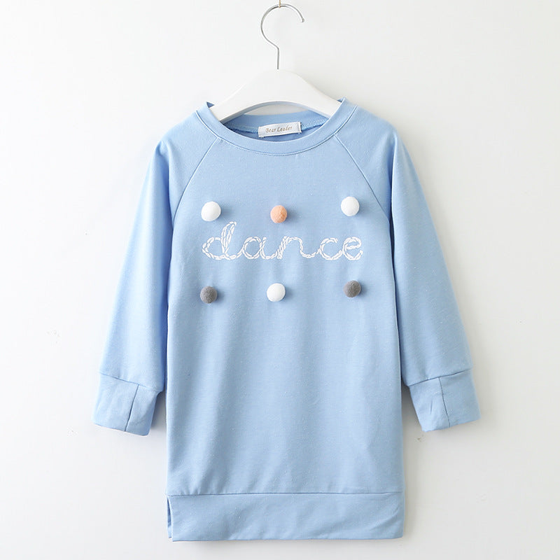 Girls dress long sleeve letter ball sweater - Tokcobstore
