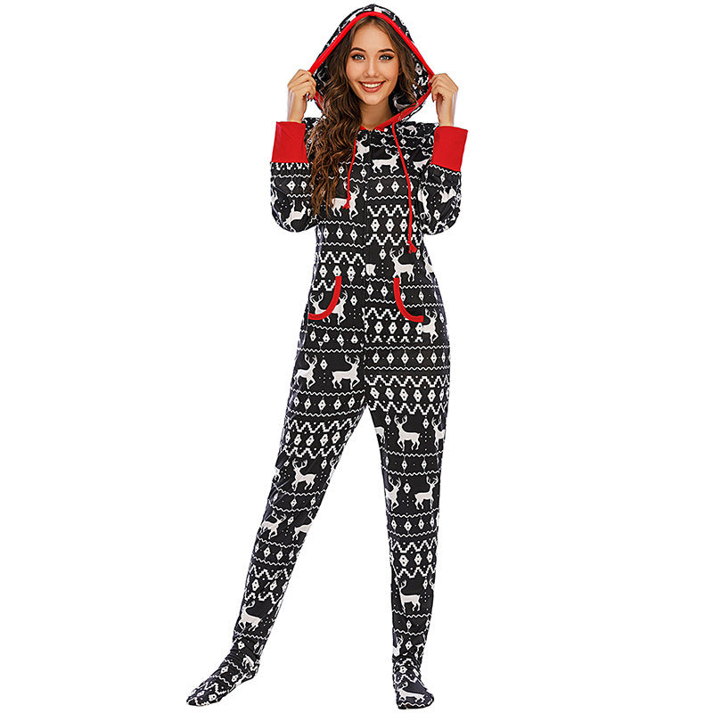 New Christmas Home Wear Pajamas One-piece Parent-child Outfit Elk Snowflake - Tokcobstore