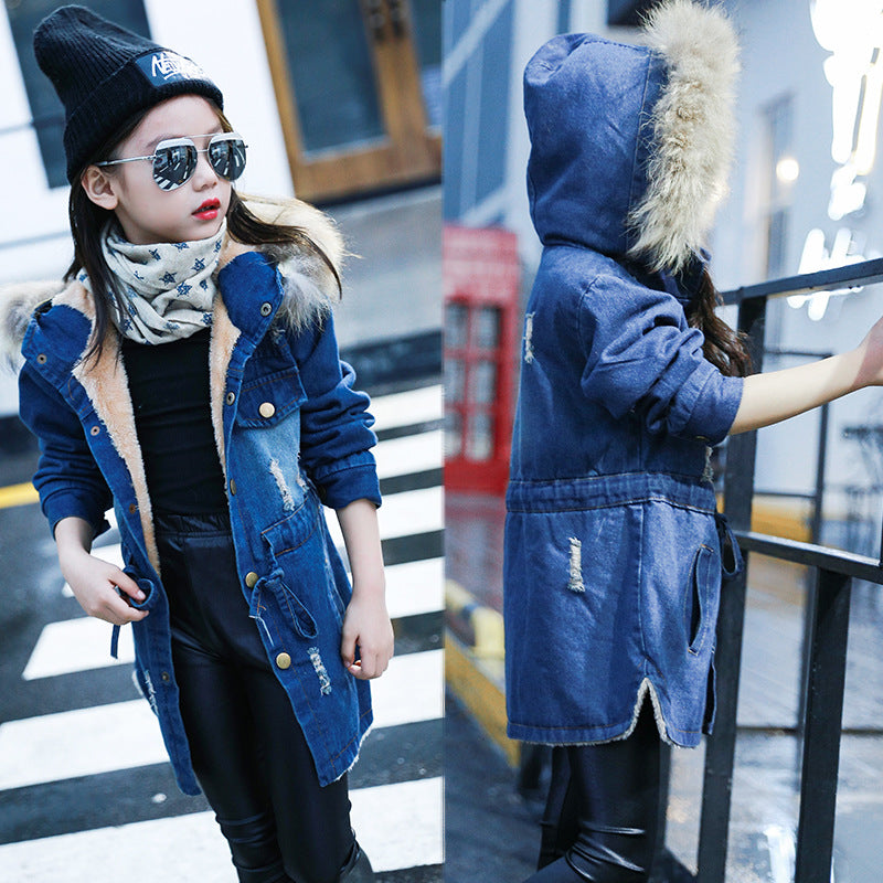Denim trench coat with velvet padded waist - Tokcobstore