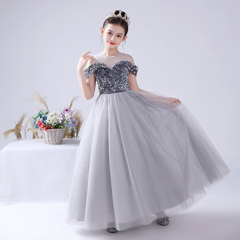 Princess Skirt Girls Net Gauze Skirt Silver Gray Playing Dress - Tokcobstore