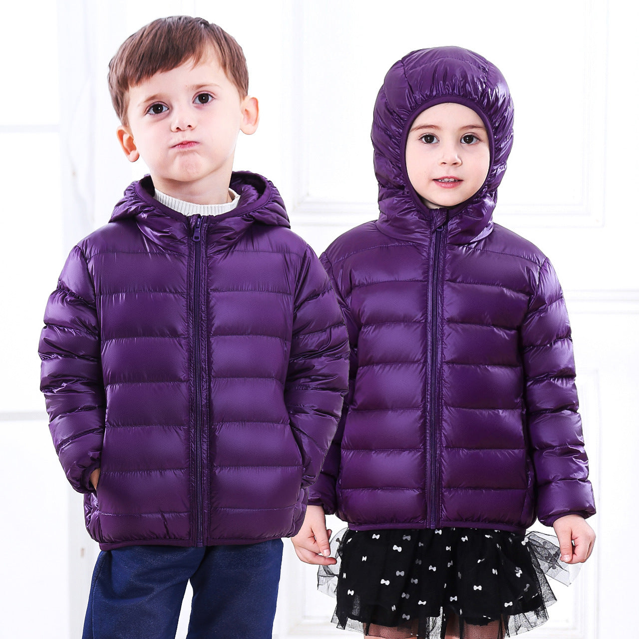 Children's Down Jacket Lightweight Medium And Large Children's Feather Short Hooded Jacket - Tokcobstore