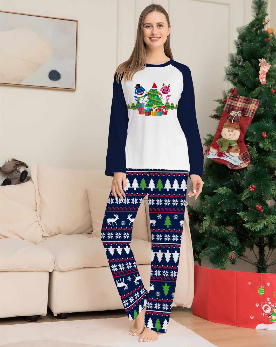 Family Matching Christmas Pajamas Set Xmas Long Sleeve Sleepwear Nightwear For Couples Kids Baby - Tokcobstore