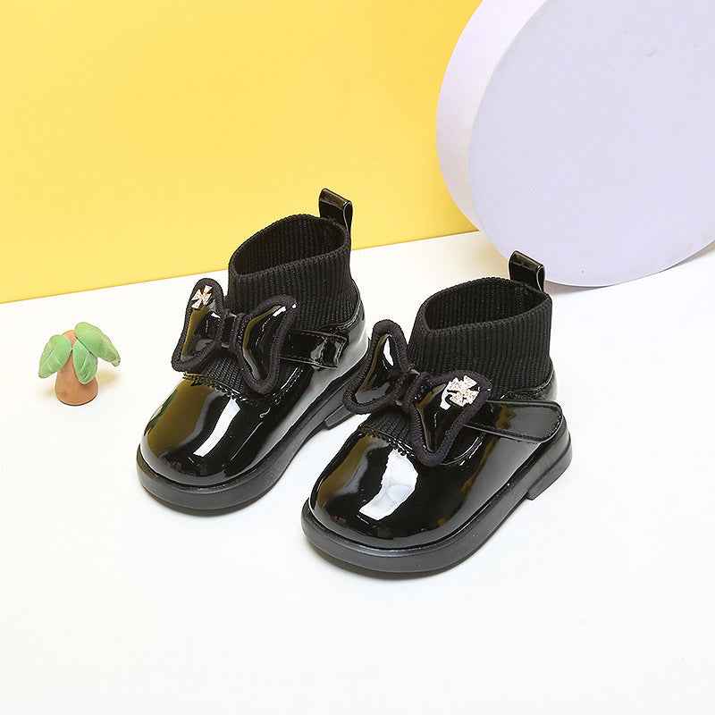 Fashionable Temperament Princess Toddler Leather Boots - Soft-soled Girls Short Shoes