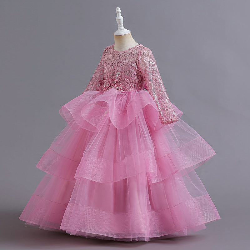 New Western-style Long-sleeved Sequin Children's Gauze Princess Skirt - Tokcobstore