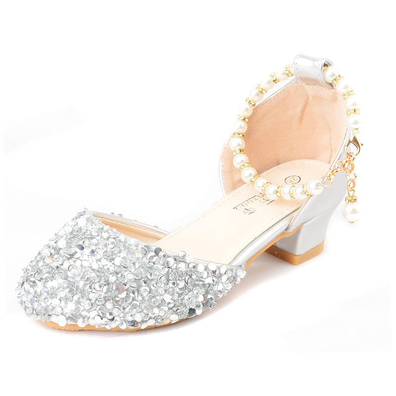 Girls' High Heels, Little Princess, Children's Sandals, Dance Show, Runway Show, Host Flower Girl, Silver  Dance Shoes