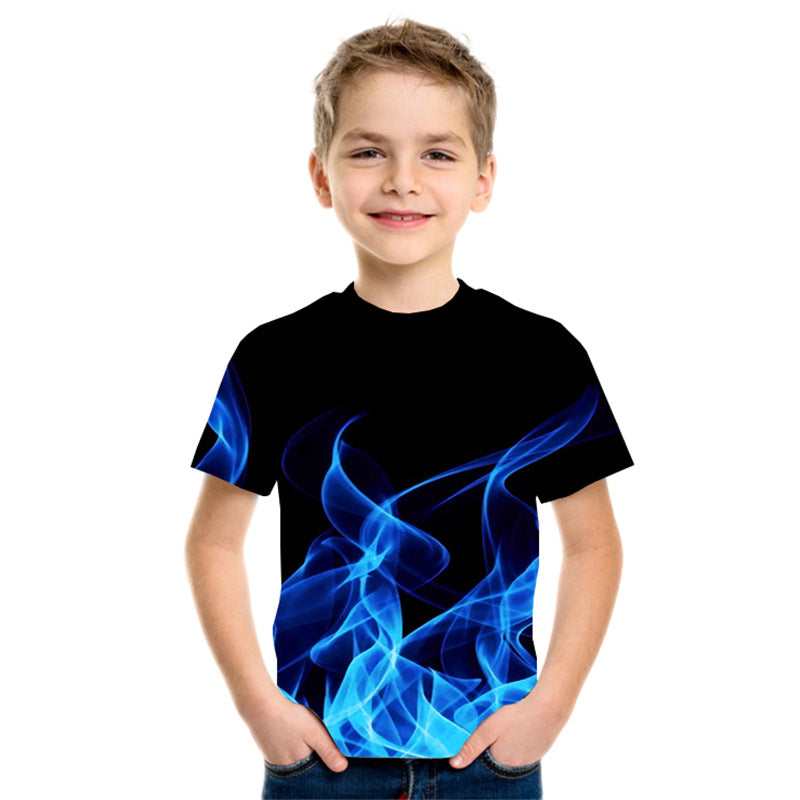 New Boys' Three-color Flame 3D Printed Short-sleeved T-shirt