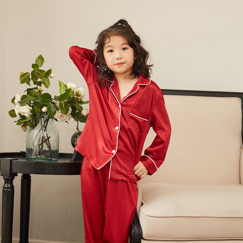 Thin Children's Loungewear Long Sleeve Silk Pajamas Summer Boys 'and Girls' Pajamas Suit - Tokcobstore