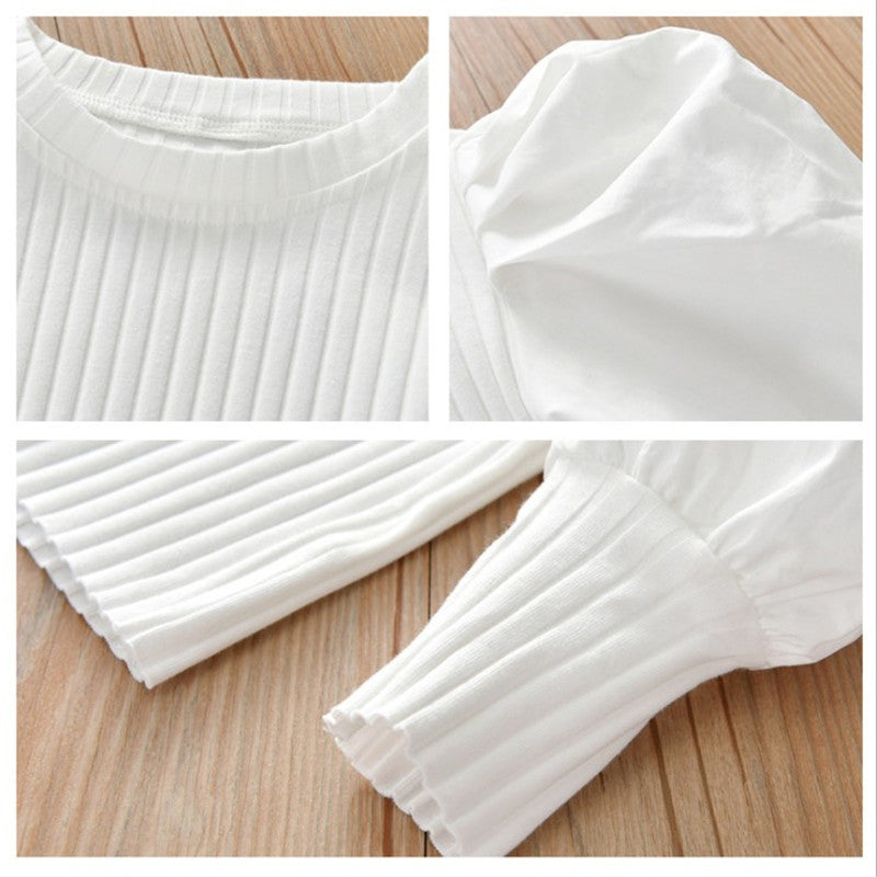 Girls' Solid Color Puff Sleeve Bottoming Shirt