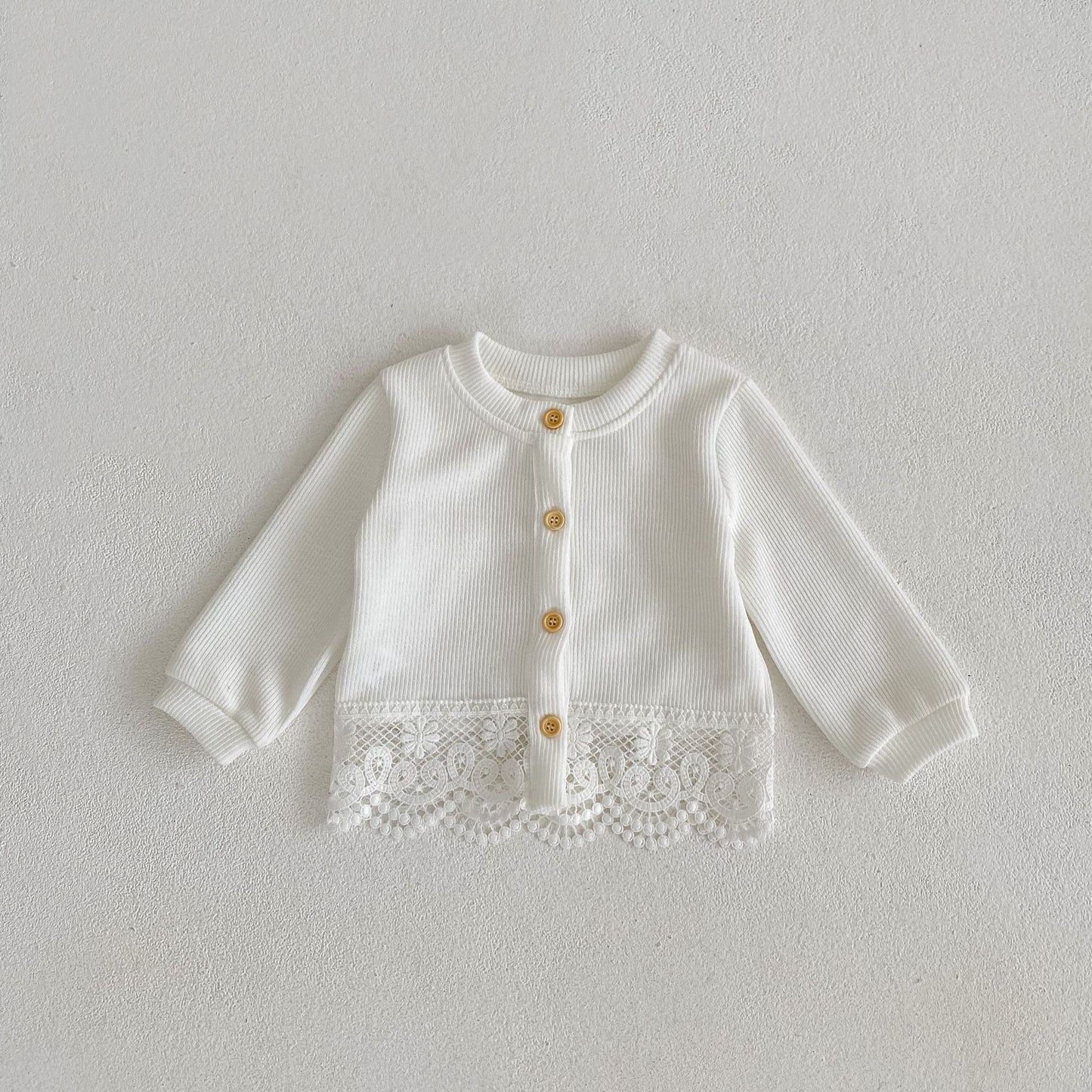 Autumn Baby Round Neck Lace Long-sleeved Jacket Knitted Cardigan - Tokcobstore
