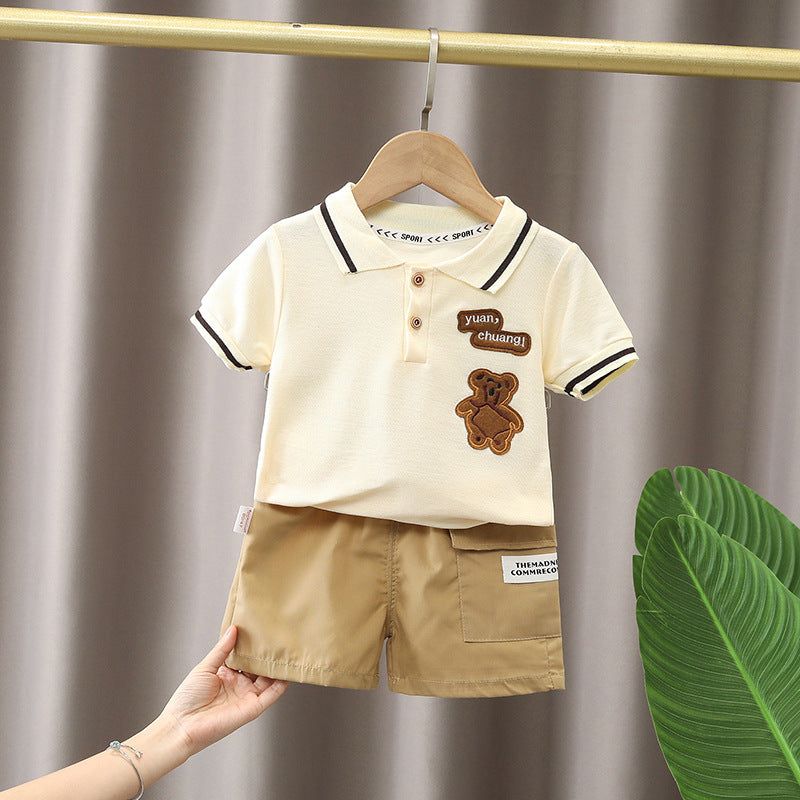 Boys Summer Suit Summer New Children's Boys' Fashion Short-sleeved Cartoon Shirt Two-piece Set - Tokcobstore