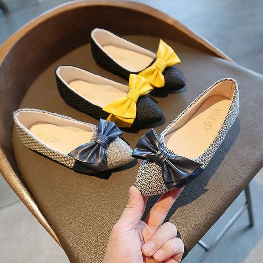 Children's Leather Shoes Pointed Toe Bow Girls Princess Shoes