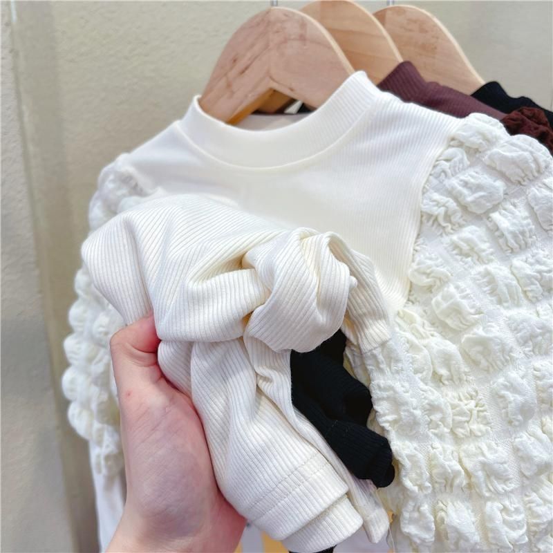 New White Shirt Top With Bubble Sleeves - Tokcobstore