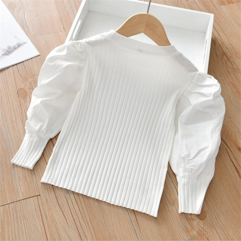 Girls' Solid Color Puff Sleeve Bottoming Shirt