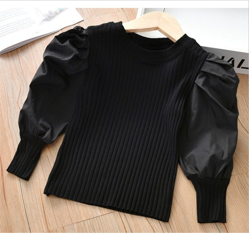 Girls' Solid Color Puff Sleeve Bottoming Shirt