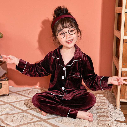 Children's Gold Velvet Solid Color Pajamas Set