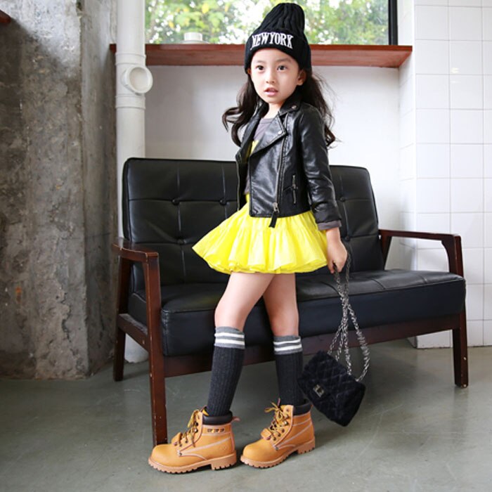 Love Printed PU Leather  Girls Lapel Short Jacket