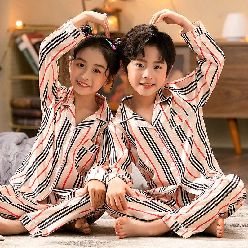 Pajamas Girls Boys And Girls Ice Silk Middle And Large Children's Homewear Set