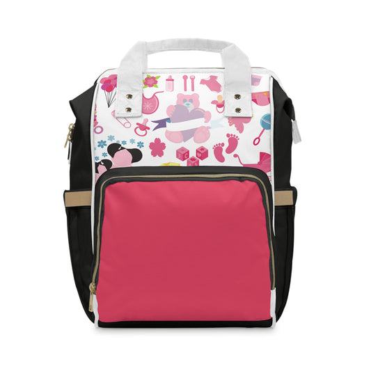 Pink Baby Pattern Diaper Backpack - Multifunctional Nappy Bag for Moms & Dads