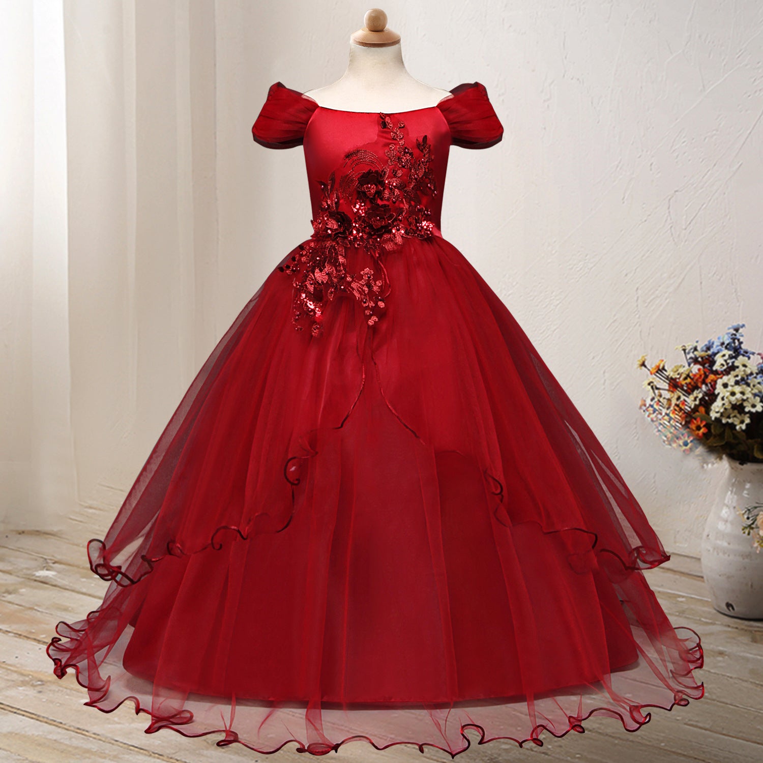 One-shoulder Princess Flower Dress Costume - Tokcobstore