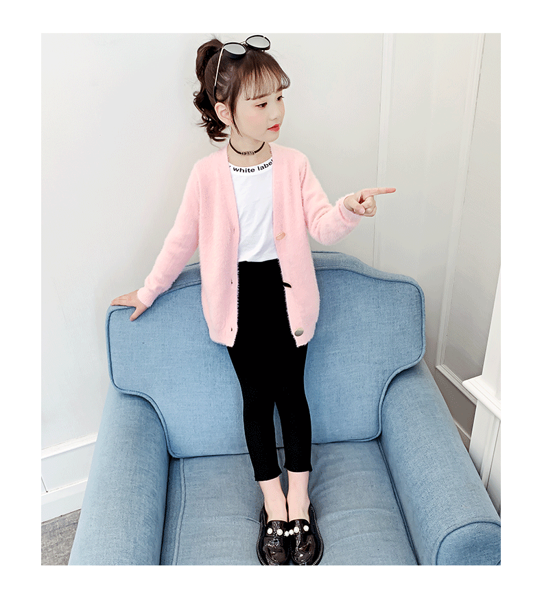 Girls" spring sweater imitation mink fur coat spring and autumn new middle and big boys girls" Korean mink cardigan