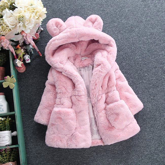 Girls Autumn And Winter Outfit Fur Coat Plus Velvet Thickening