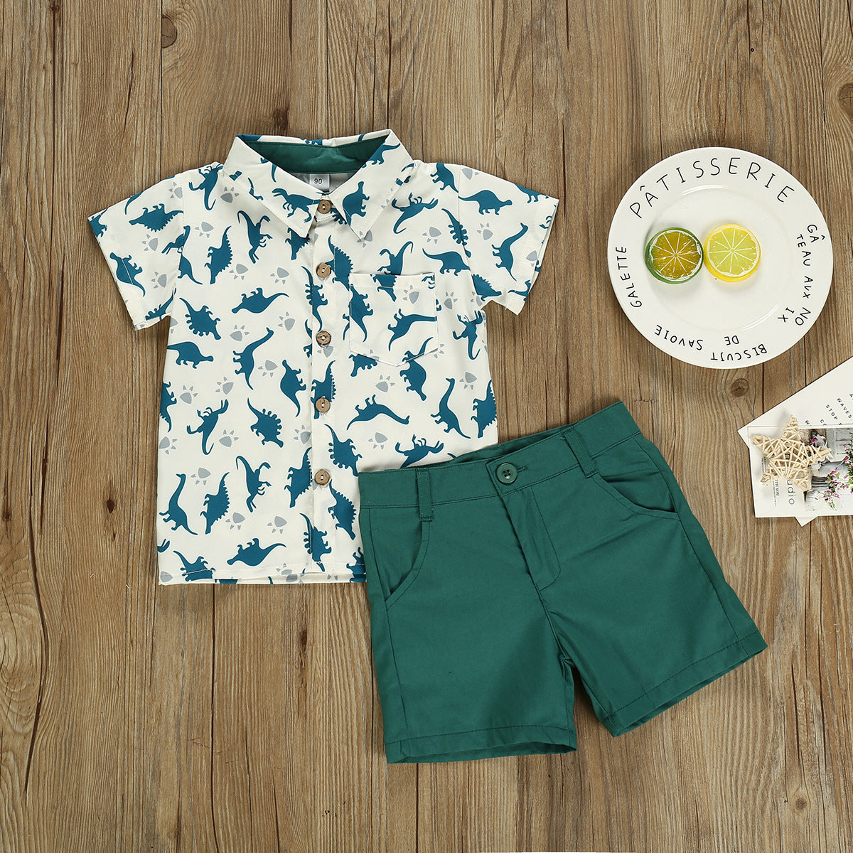 Boys Gentleman Shirt Dinosaur Print Short Sleeve Suit