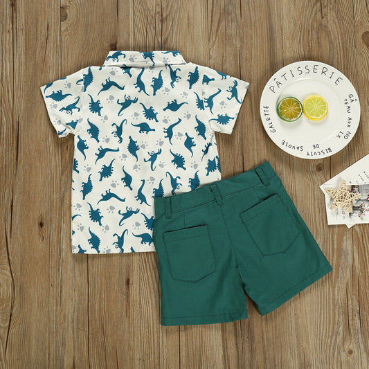 Boys Gentleman Shirt Dinosaur Print Short Sleeve Suit