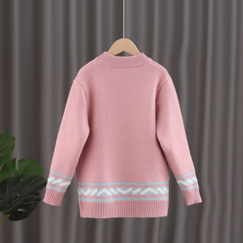 Girls' Round Neck Plush Sweater