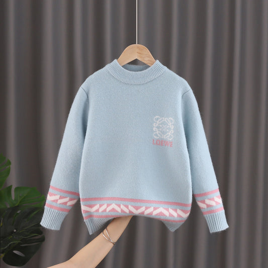 Girls' Round Neck Plush Sweater