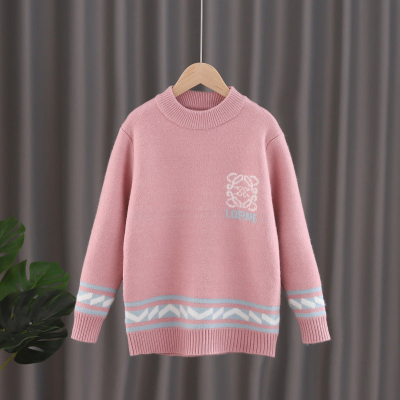 Girls' Round Neck Plush Sweater