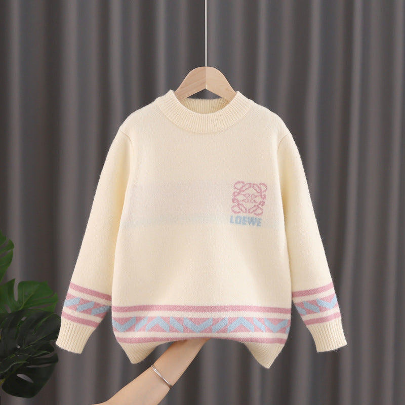 Girls' Round Neck Plush Sweater