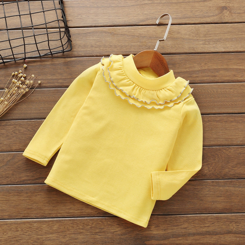 Girls' baby Bottoming Shirt Solid Color Lace Round Neck Children's T-shirt