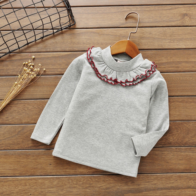 Girls' baby Bottoming Shirt Solid Color Lace Round Neck Children's T-shirt