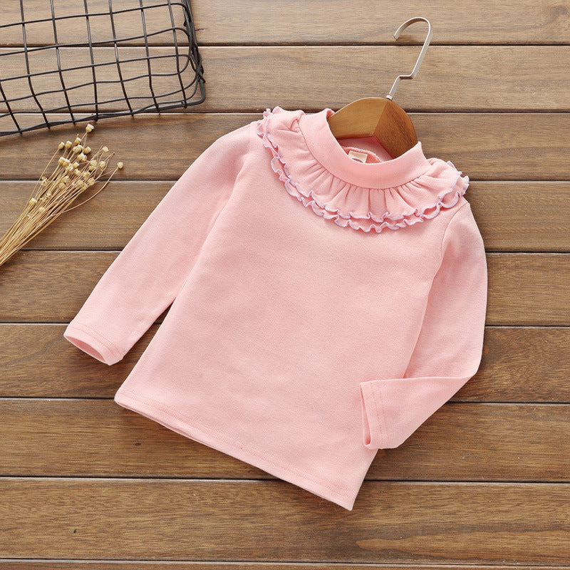 Girls' baby Bottoming Shirt Solid Color Lace Round Neck Children's T-shirt