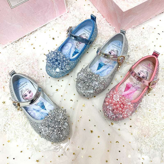 Princess Shoes New Spring And Autumn Aisha Crystal Children's Soft Sole Small Leather Shoes