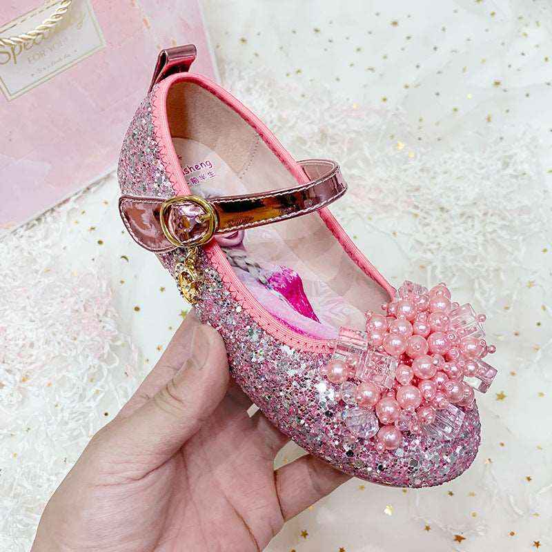 Princess Shoes New Spring And Autumn Aisha Crystal Children's Soft Sole Small Leather Shoes