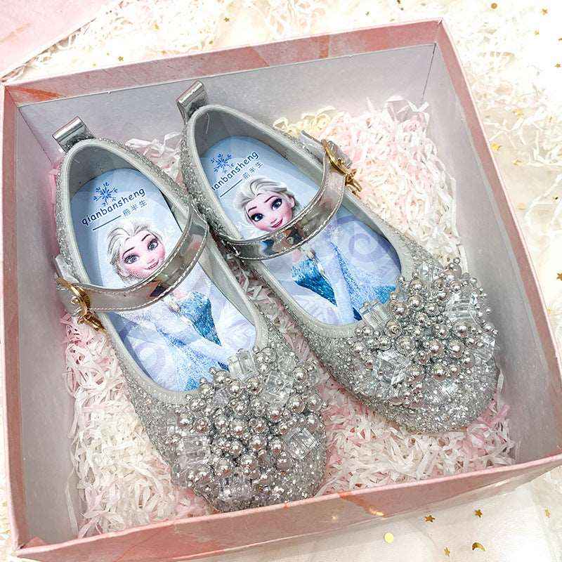 Princess Shoes New Spring And Autumn Aisha Crystal Children's Soft Sole Small Leather Shoes